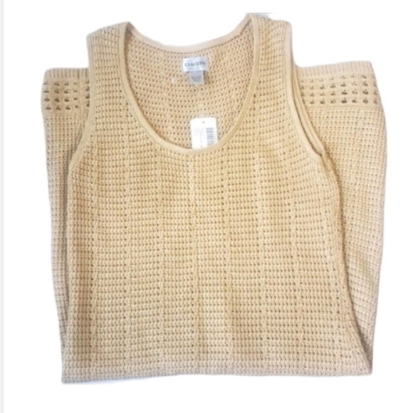 𝅺NEW! CHICO'S Gwendaline Gold Foil Sleeveless Crochet Dress Small. - Picture 2 of 9